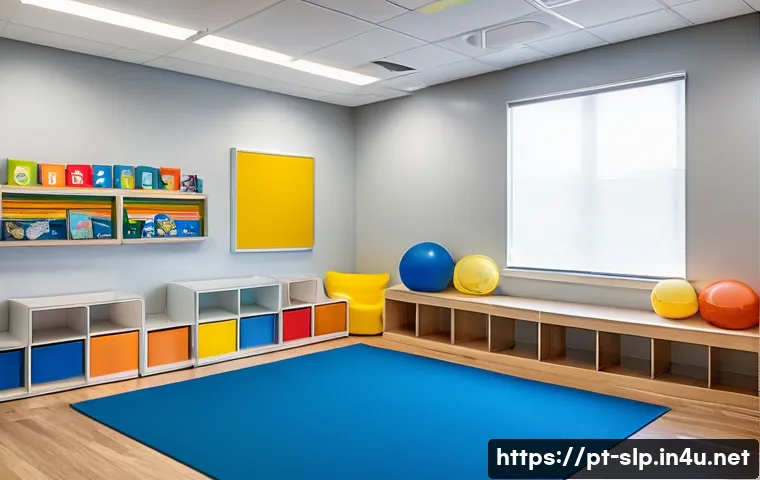 청각장애인의 언어 치료 - A warm and inviting therapy room designed for auditory rehabilitation, featuring soft natural lighti...