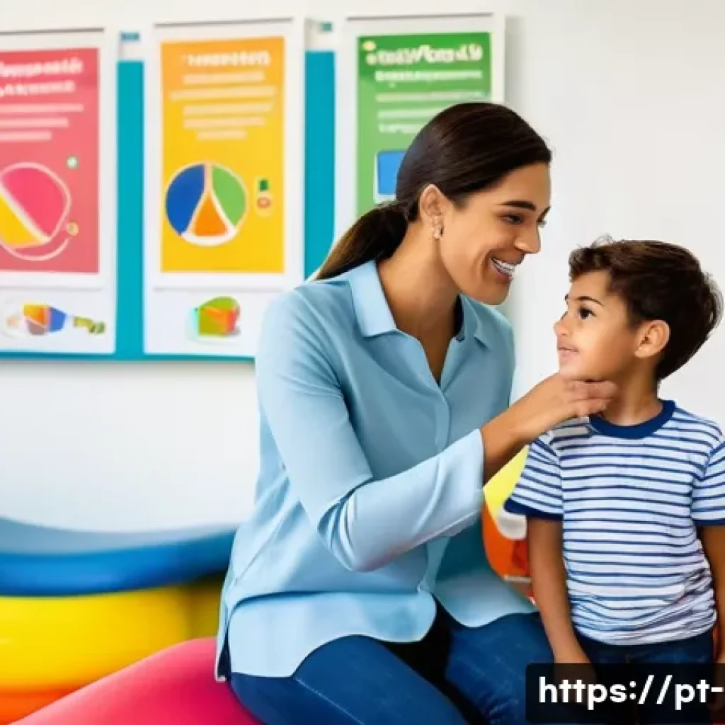 언어치료의 역할과 중요성 - A warm and inviting speech therapy session room in a modern clinic, featuring a female speech therap...