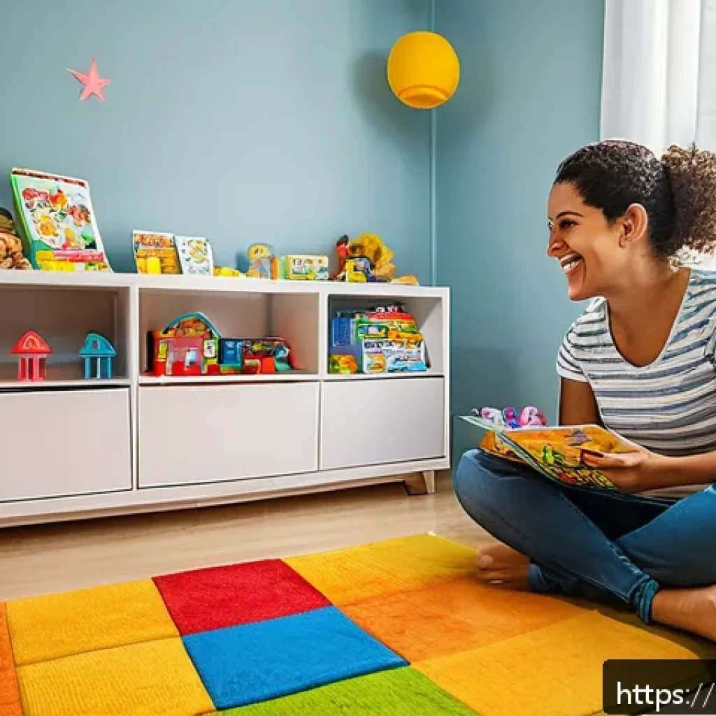 아동 언어치료 - A warm and inviting therapy room in a Brazilian home, featuring a young toddler wearing a colorful d...