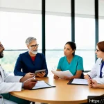 Home 21 언어치료 학위 과정 - A professional speech therapist conducting a multidisciplinary team meeting in a modern clinic setti...