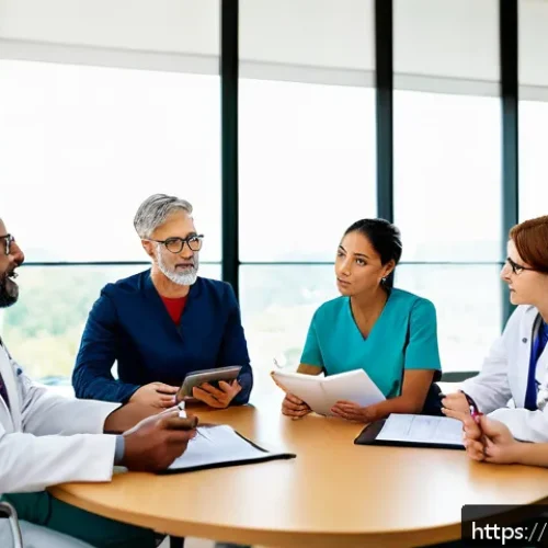 Home 33 언어치료 학위 과정 - A professional speech therapist conducting a multidisciplinary team meeting in a modern clinic setti...