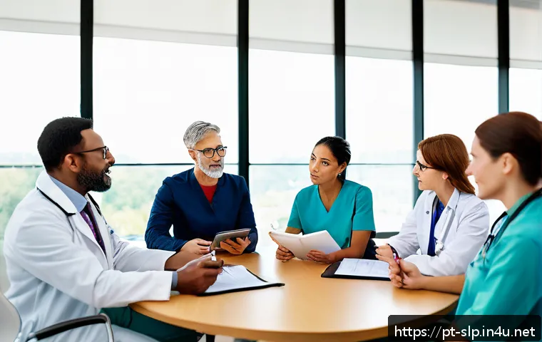 언어치료 학위 과정 - A professional speech therapist conducting a multidisciplinary team meeting in a modern clinic setti...