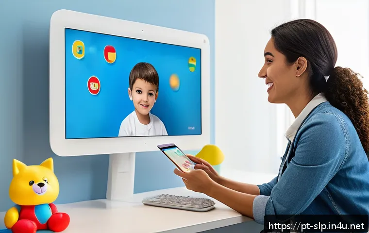 언어 치료의 최신 기법 - A modern speech therapy clinic scene featuring a female speech therapist using advanced AI-powered s...